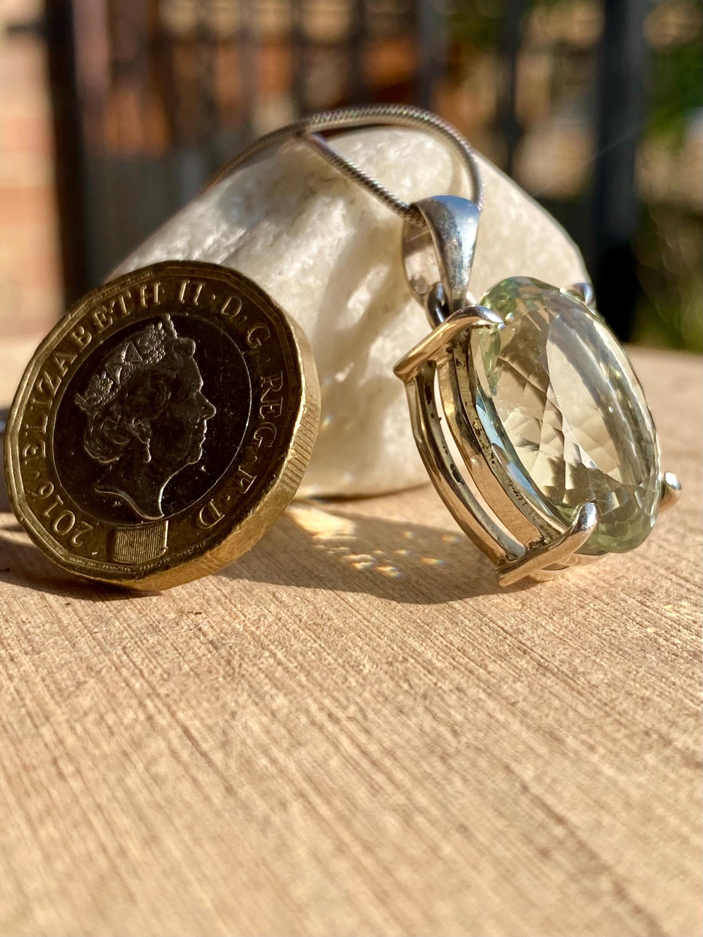 Green Amethyst (Prasiolite ) Sterling Silver Oval Pendant