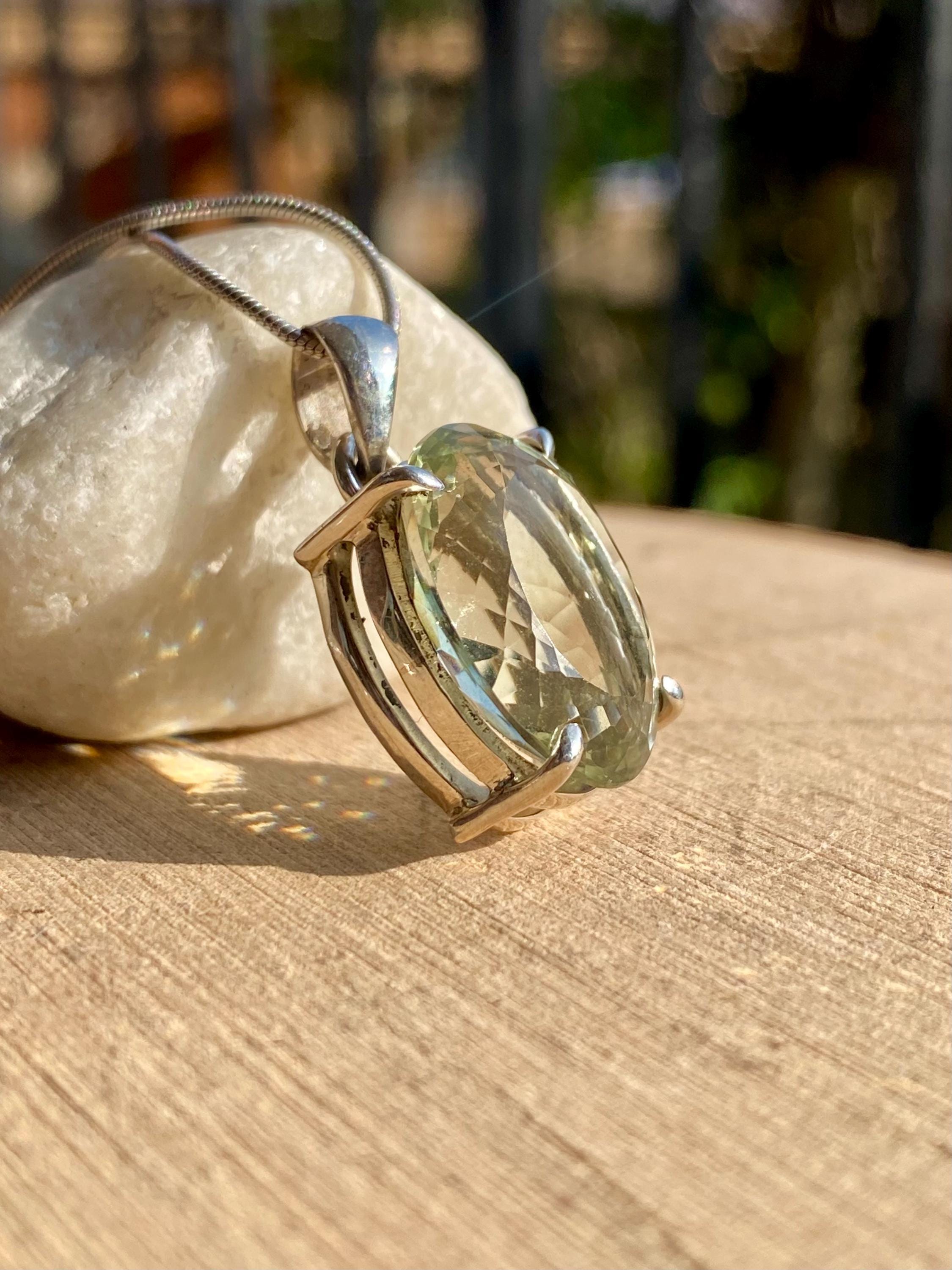 Green Amethyst (Prasiolite ) Sterling Silver Oval Pendant