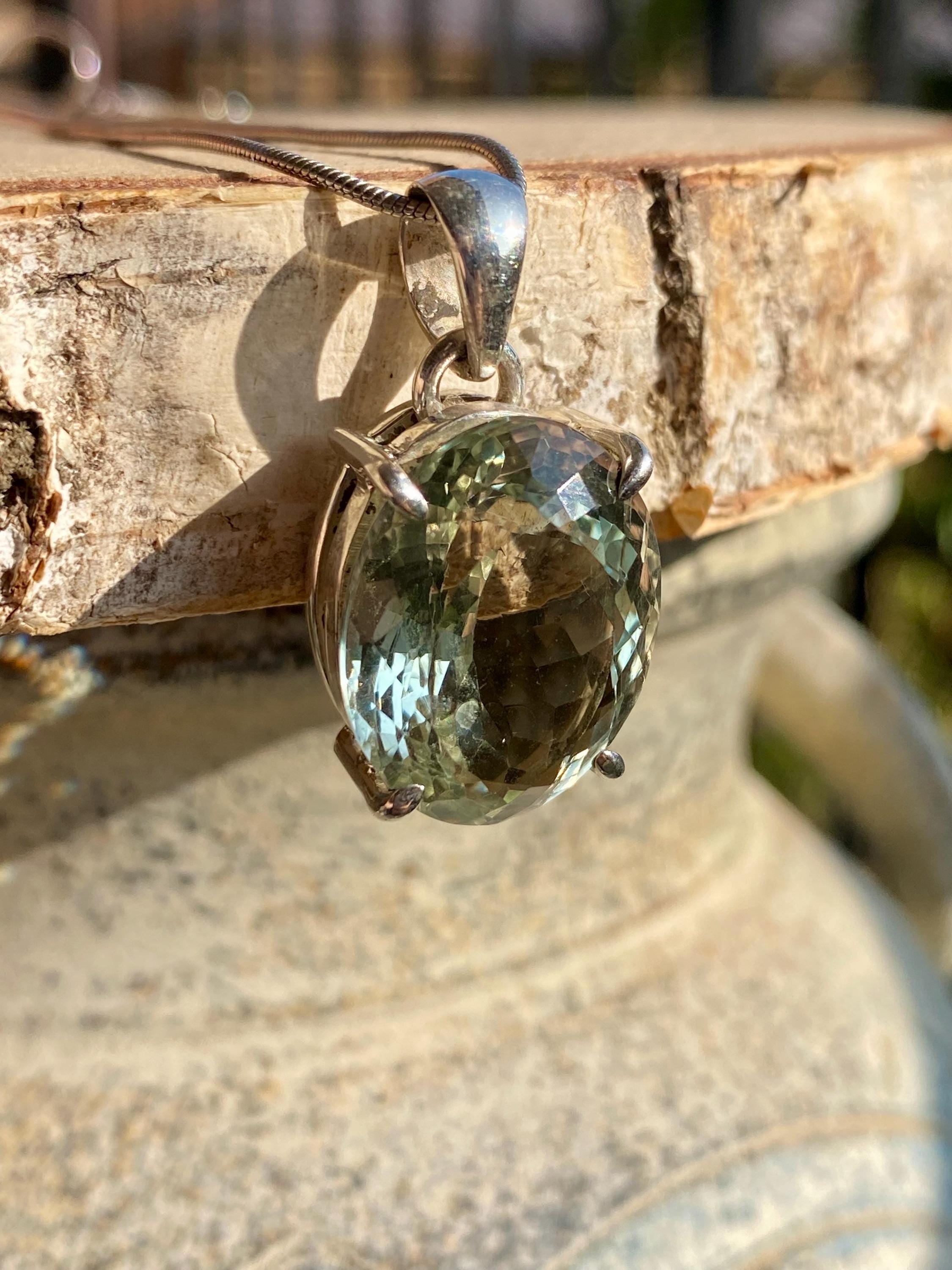 Green Amethyst (Prasiolite ) Sterling Silver Oval Pendant