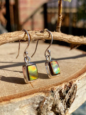 Ammolite Sterling Silver Rectangular Dangle Earrings