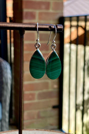 Natural Teardrop Malachite 925 Sterling Silver Dangle Earrings