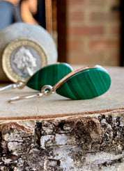 Natural Teardrop Malachite 925 Sterling Silver Dangle Earrings