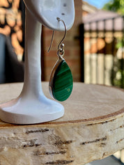 Natural Teardrop Malachite 925 Sterling Silver Dangle Earrings