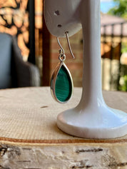 Natural Teardrop Malachite 925 Sterling Silver Dangle Earrings