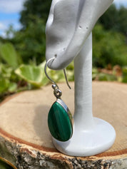 Natural Teardrop Malachite 925 Sterling Silver Dangle Earrings