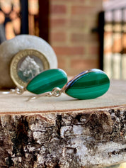 Natural Teardrop Malachite 925 Sterling Silver Dangle Earrings