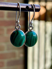 Natural Oval Malachite 925 Sterling Silver Dangle Earrings