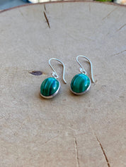 Natural Oval Malachite 925 Sterling Silver Dangle Earrings