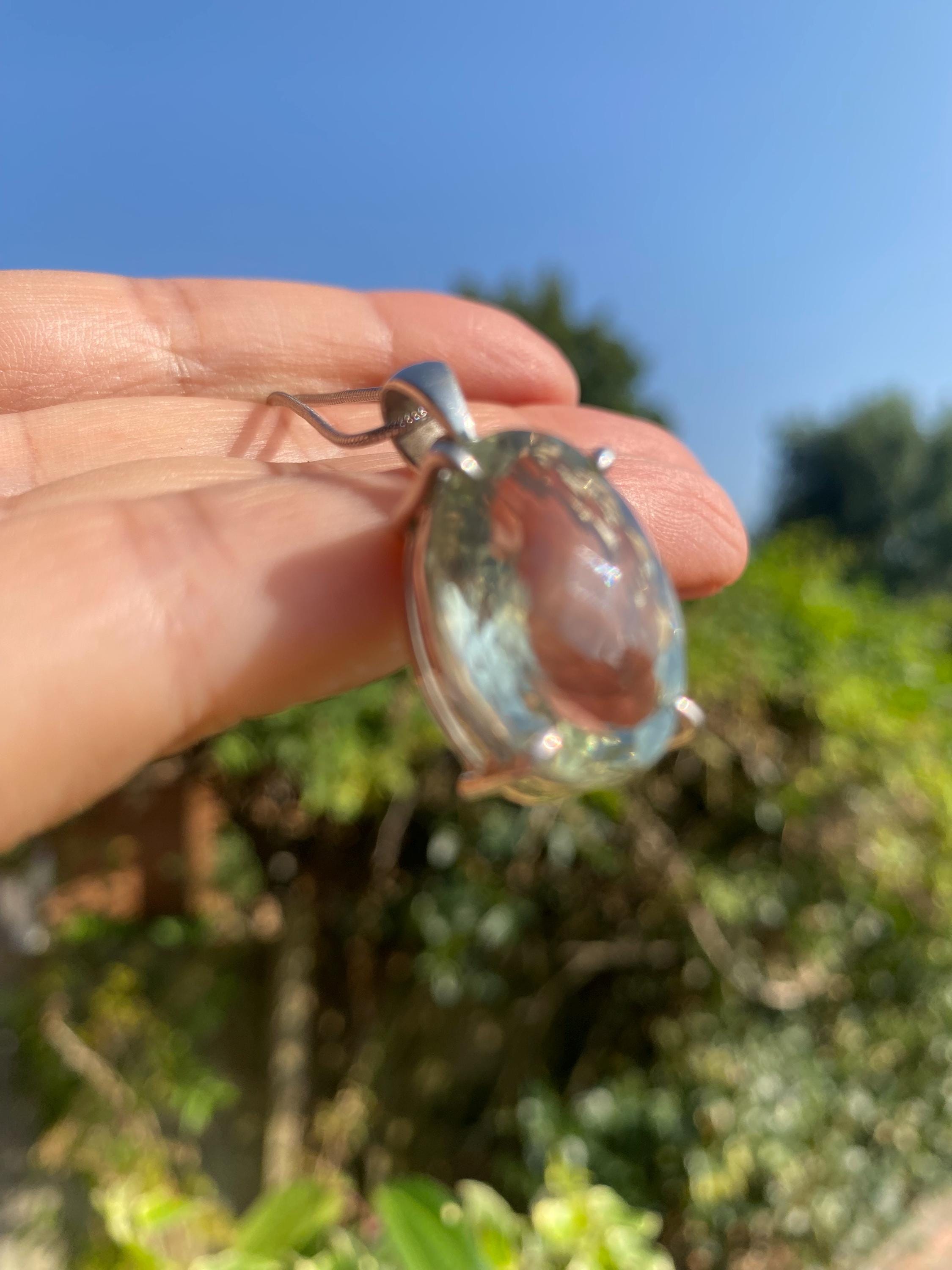 Green Amethyst (Prasiolite ) Sterling Silver Oval Pendant