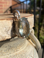 Green Amethyst (Prasiolite ) Sterling Silver Oval Pendant