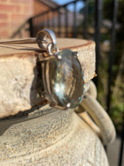 Green Amethyst (Prasiolite ) Sterling Silver Oval Pendant