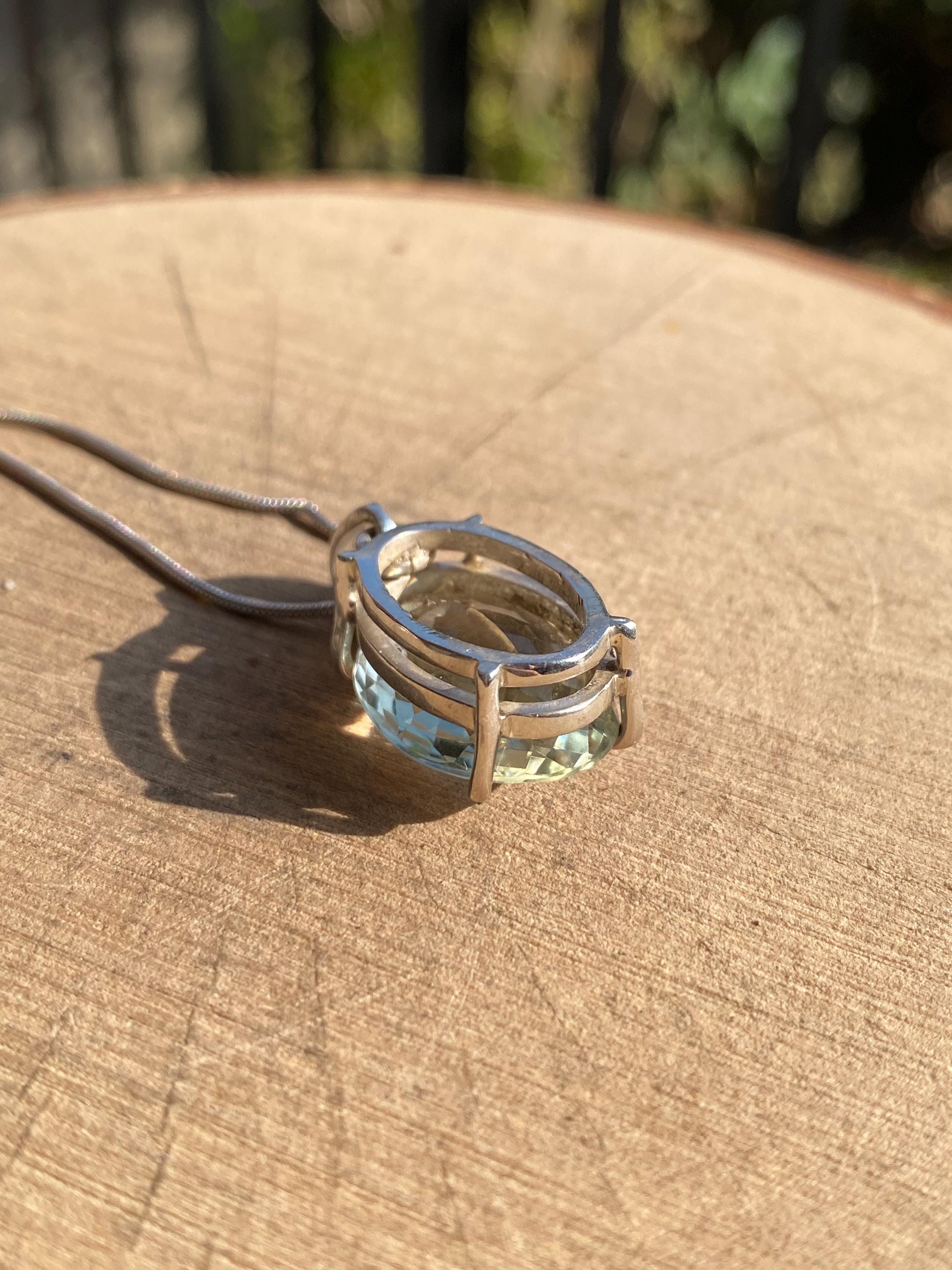 Green Amethyst (Prasiolite ) Sterling Silver Oval Pendant
