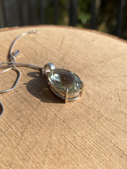Green Amethyst (Prasiolite ) Sterling Silver Oval Pendant