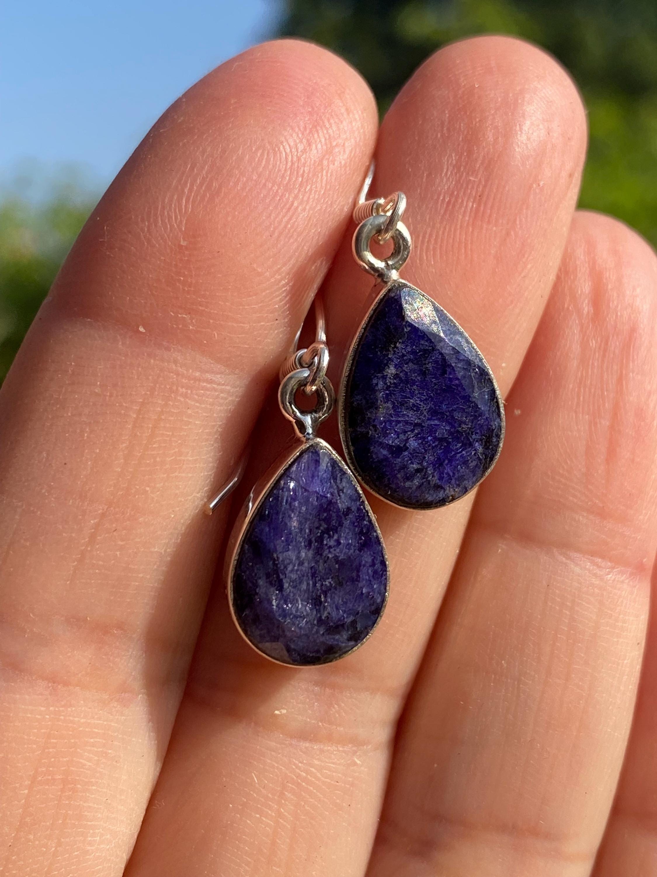 Teardrop Raw Sapphire 925 Silver Dangle Earrings