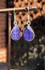 Teardrop Raw Sapphire 925 Silver Dangle Earrings