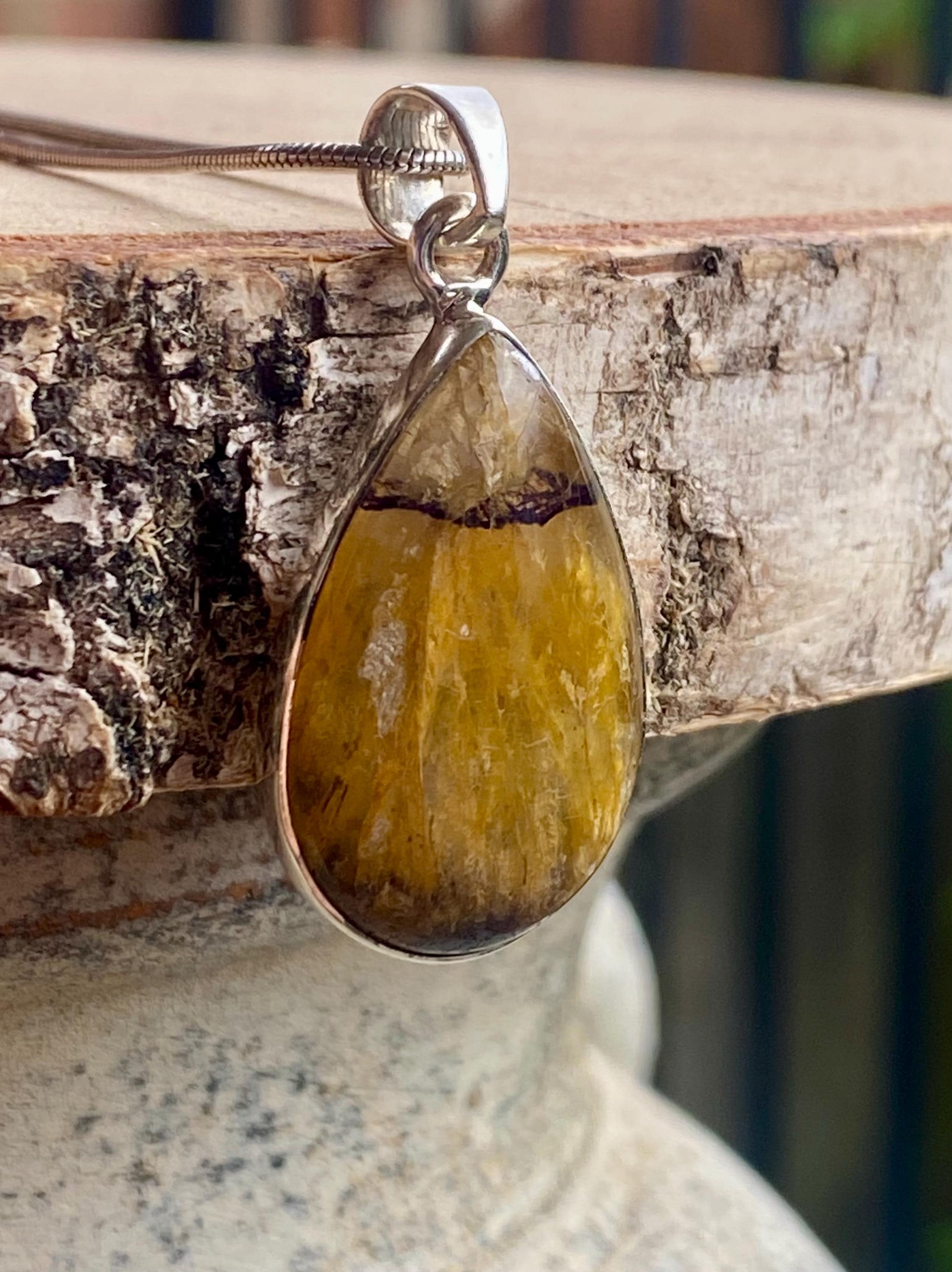 Blue John Silver Teardrop Pendant - Extremely Rare