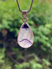 Blue John Silver Teardrop Pendant - Extremely Rare