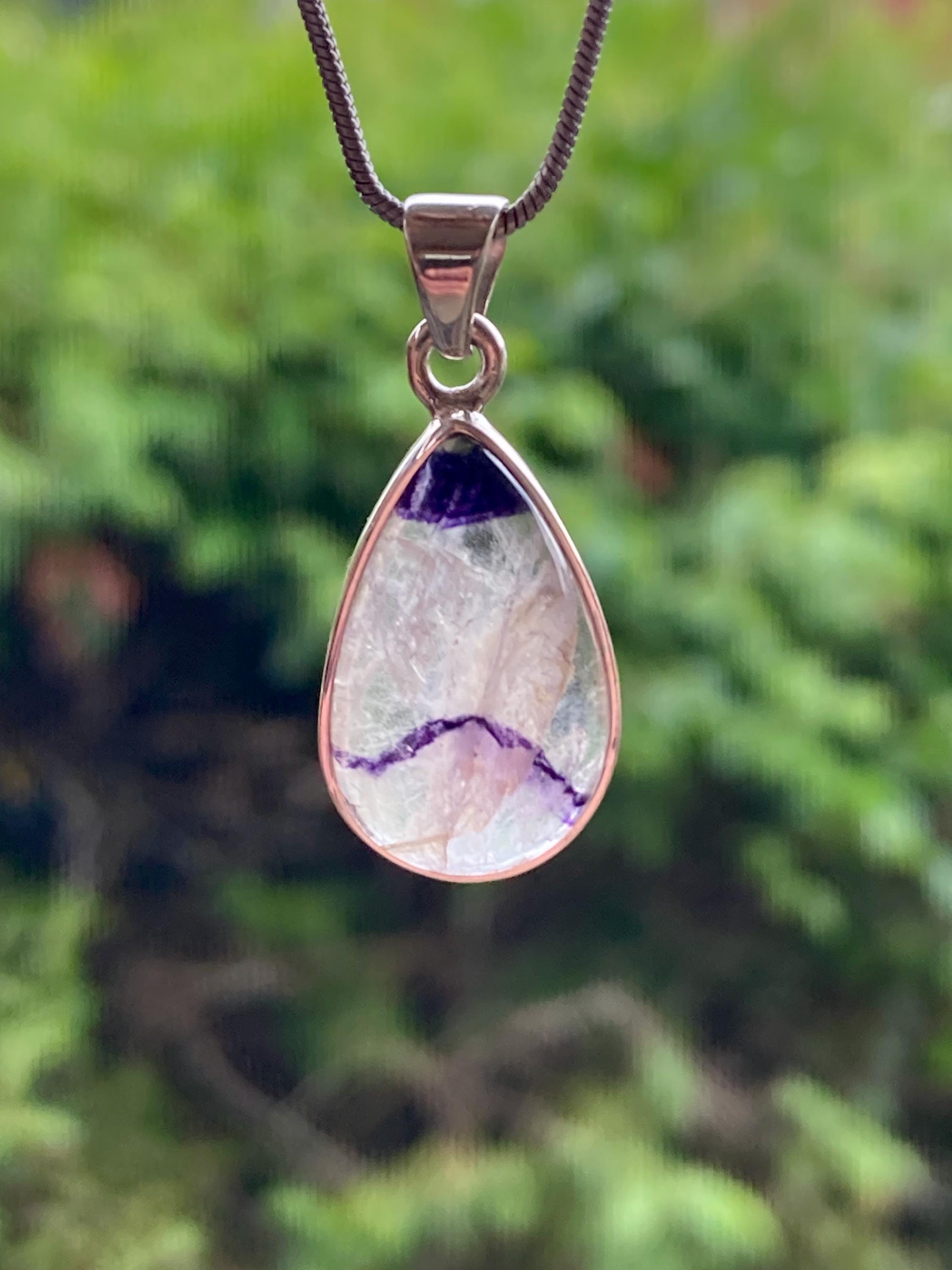 Blue John Silver Teardrop Pendant - Extremely Rare