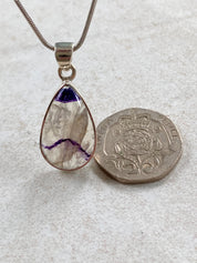 Blue John Silver Teardrop Pendant - Extremely Rare