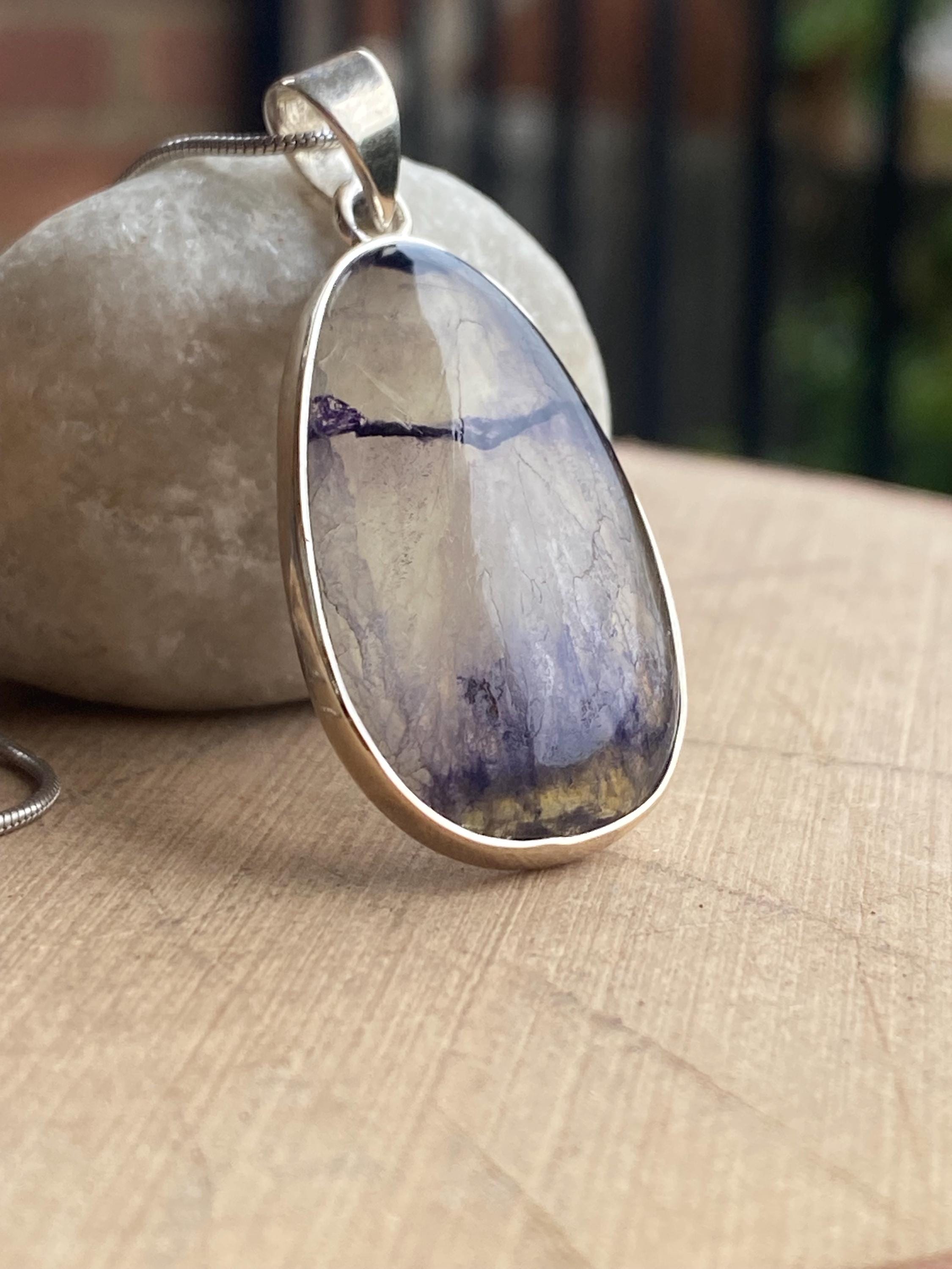 Blue John Silver Teardrop Pendant - Extremely Rare