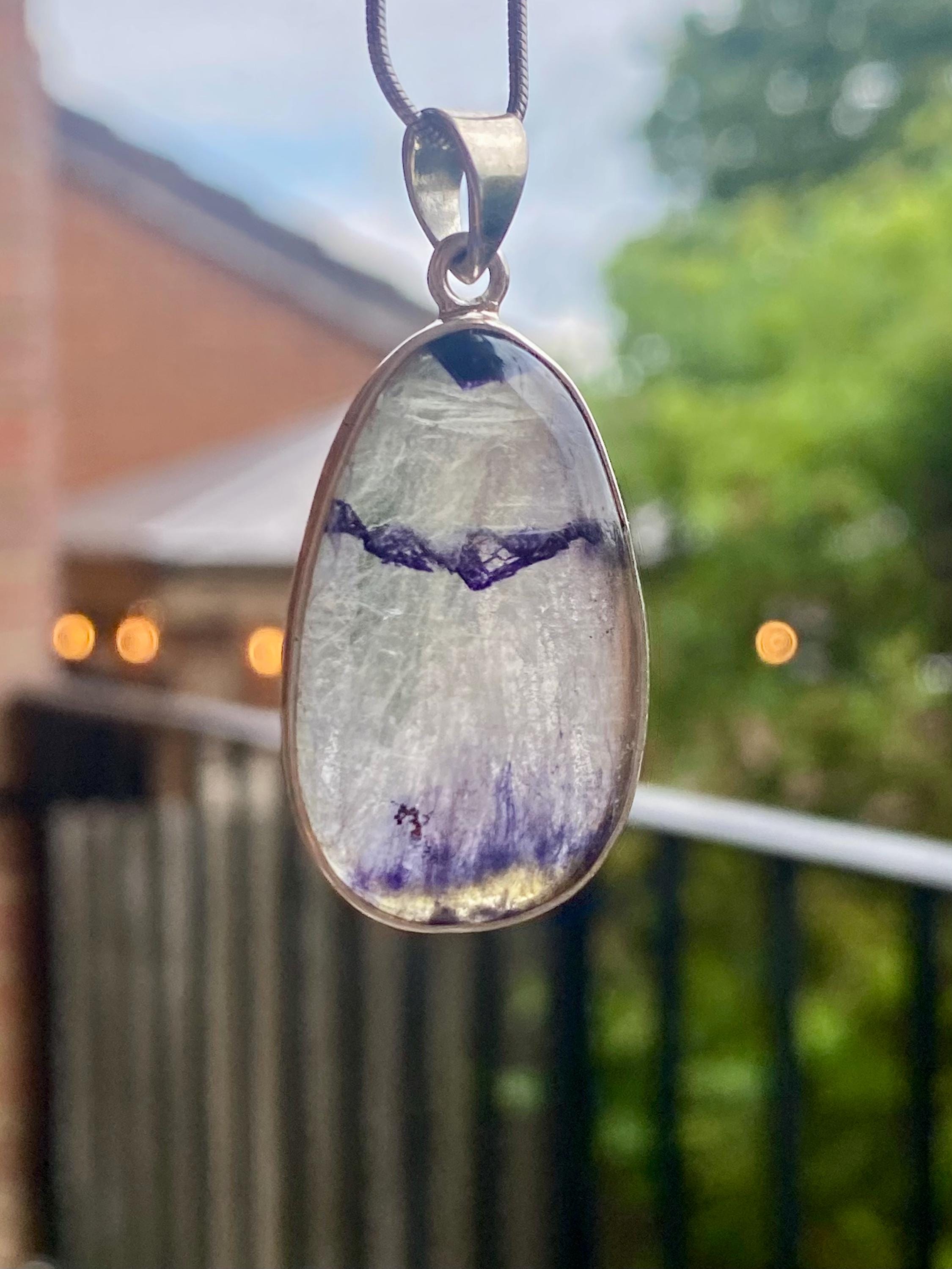 Blue John Silver Teardrop Pendant - Extremely Rare