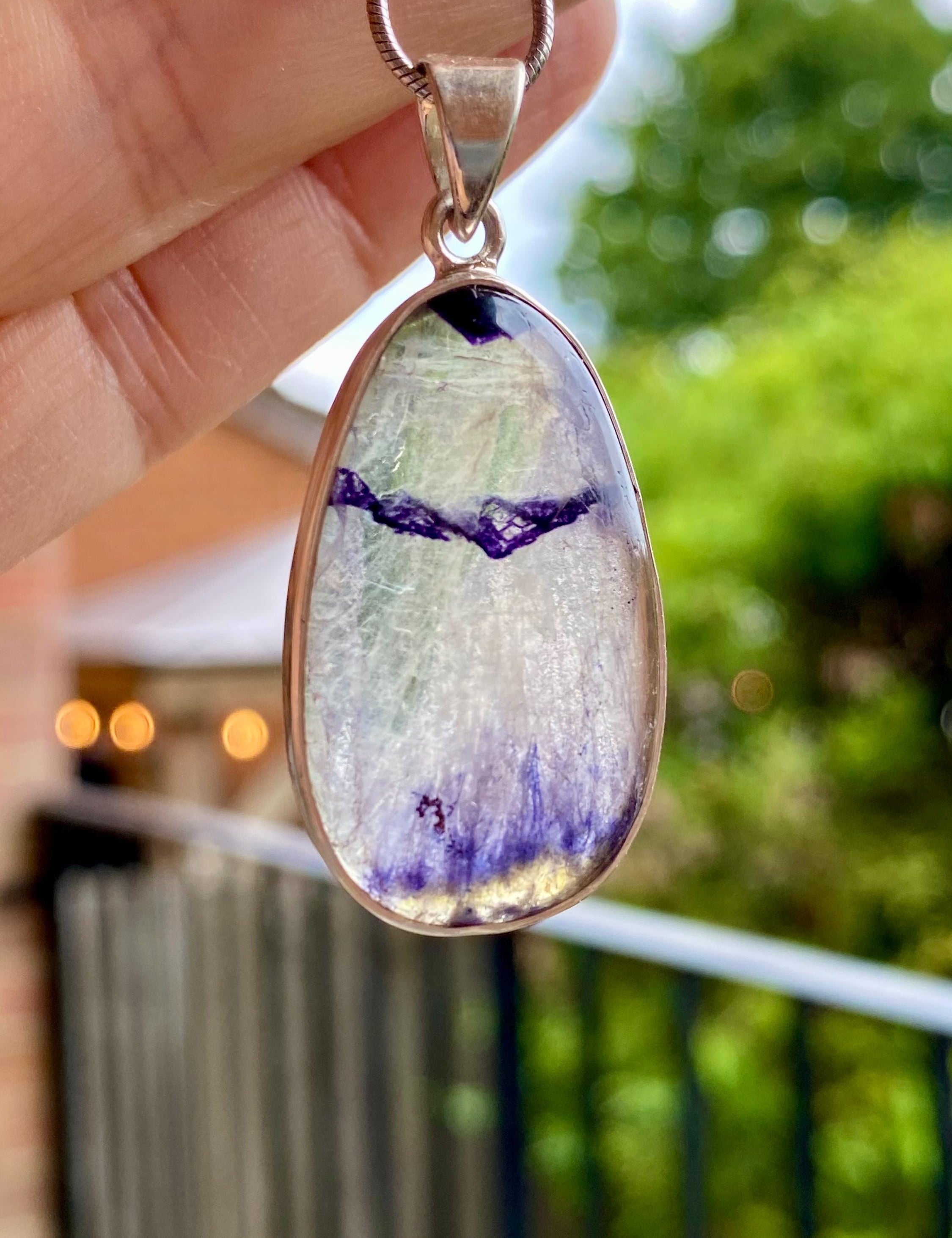 Blue John Silver Teardrop Pendant - Extremely Rare