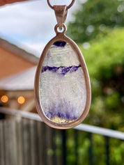 Blue John Silver Teardrop Pendant - Extremely Rare