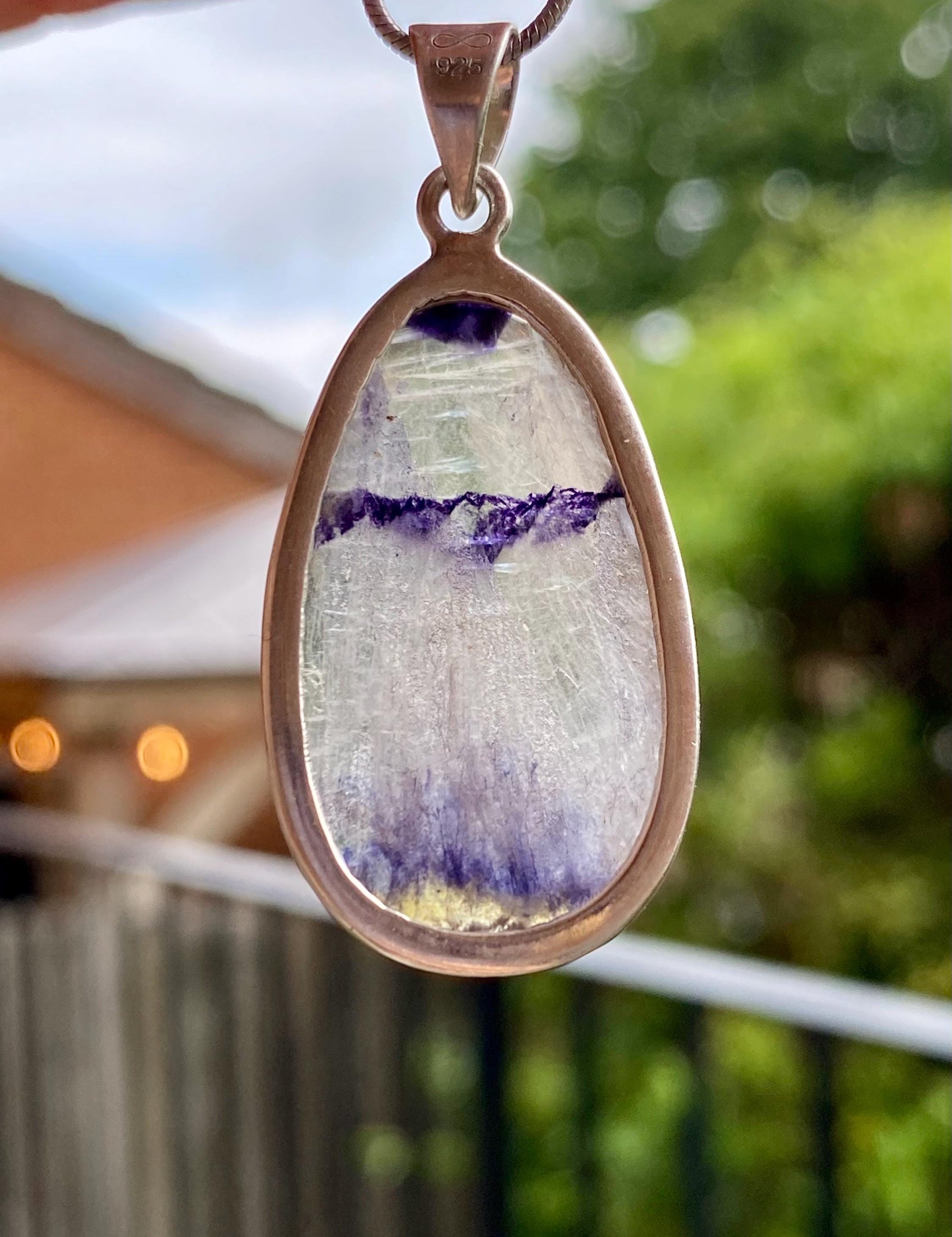 Blue John Silver Teardrop Pendant - Extremely Rare