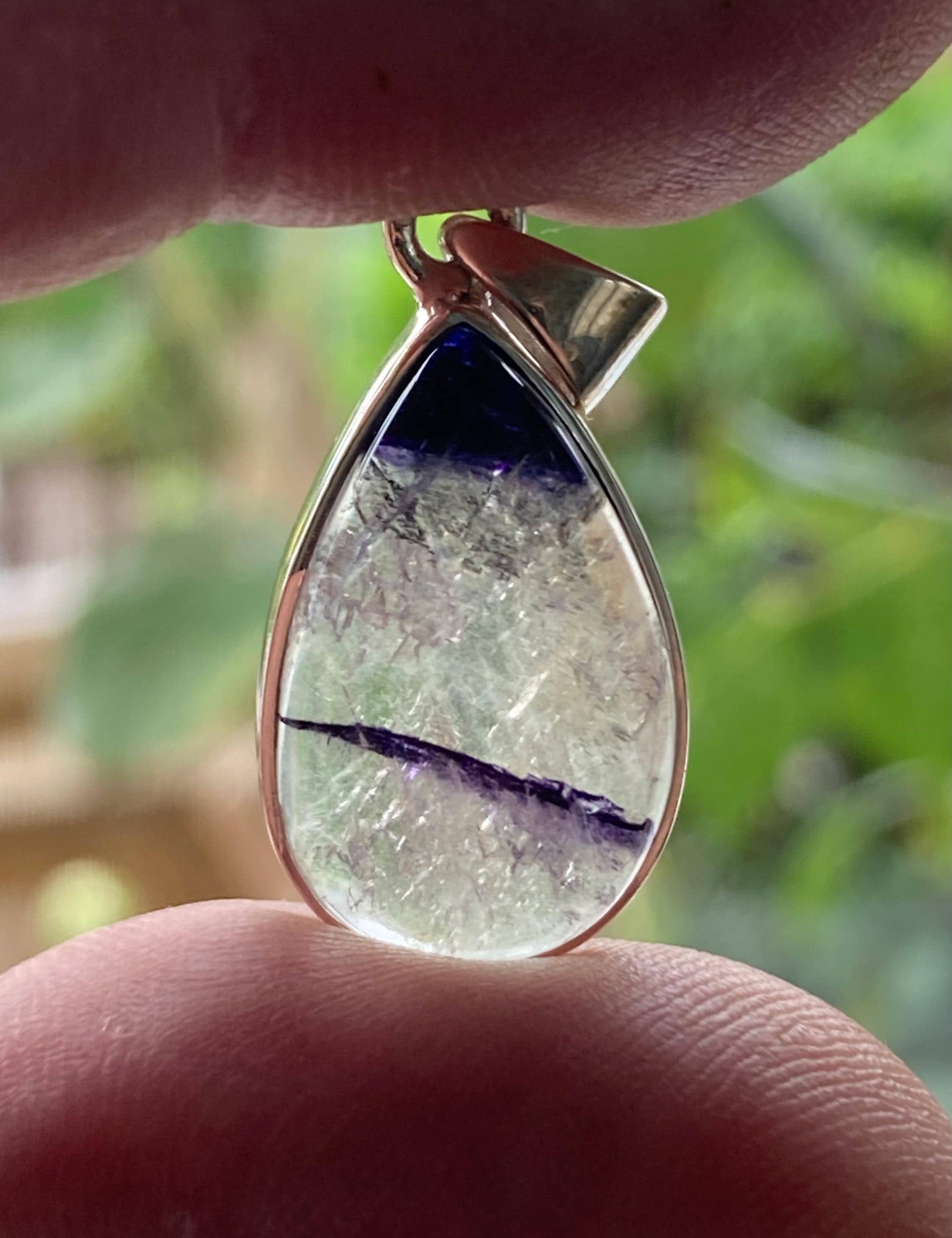 Blue John Silver Teardrop Pendant - Extremely Rare