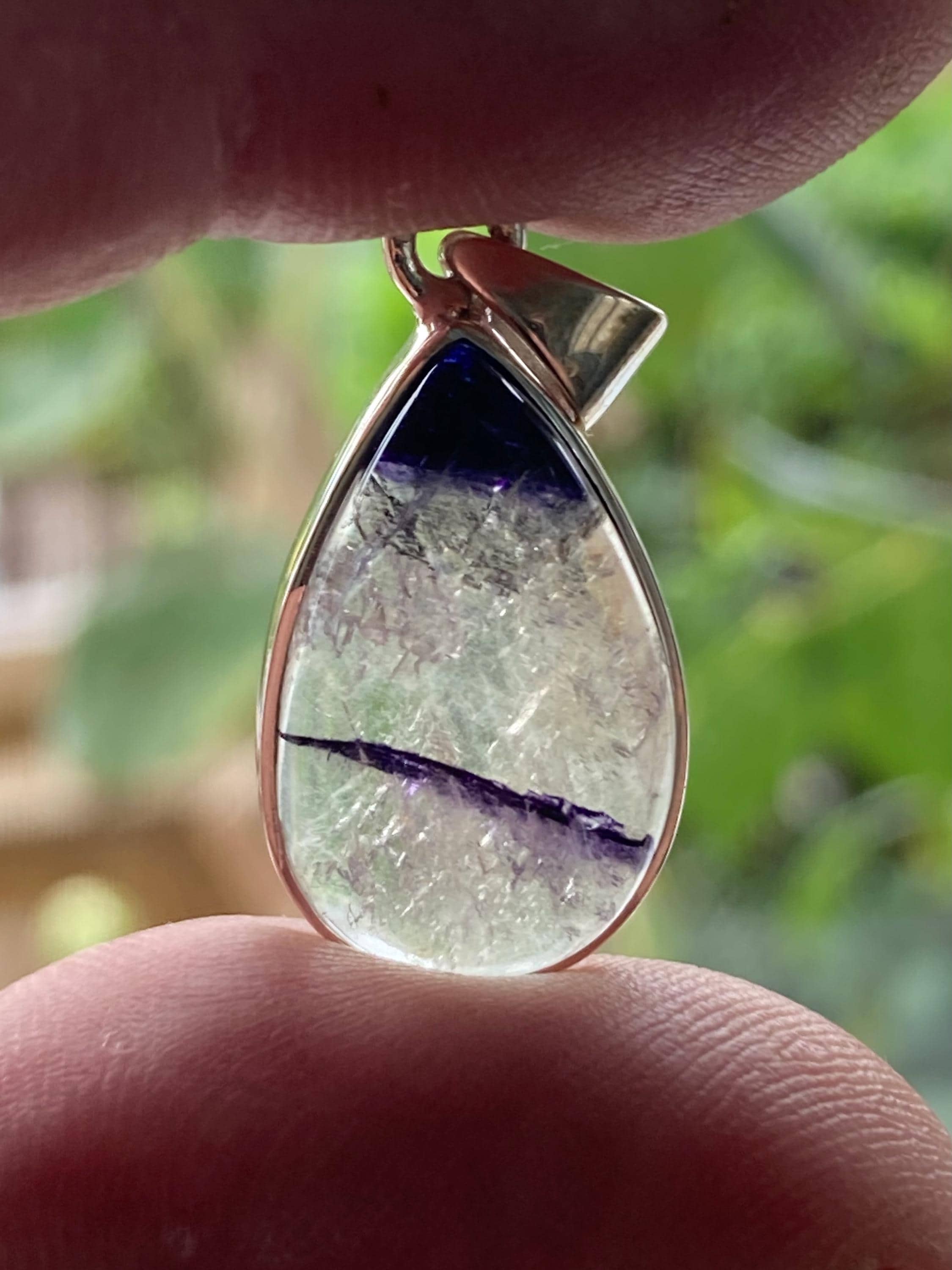Blue John Silver Teardrop Pendant - Extremely Rare
