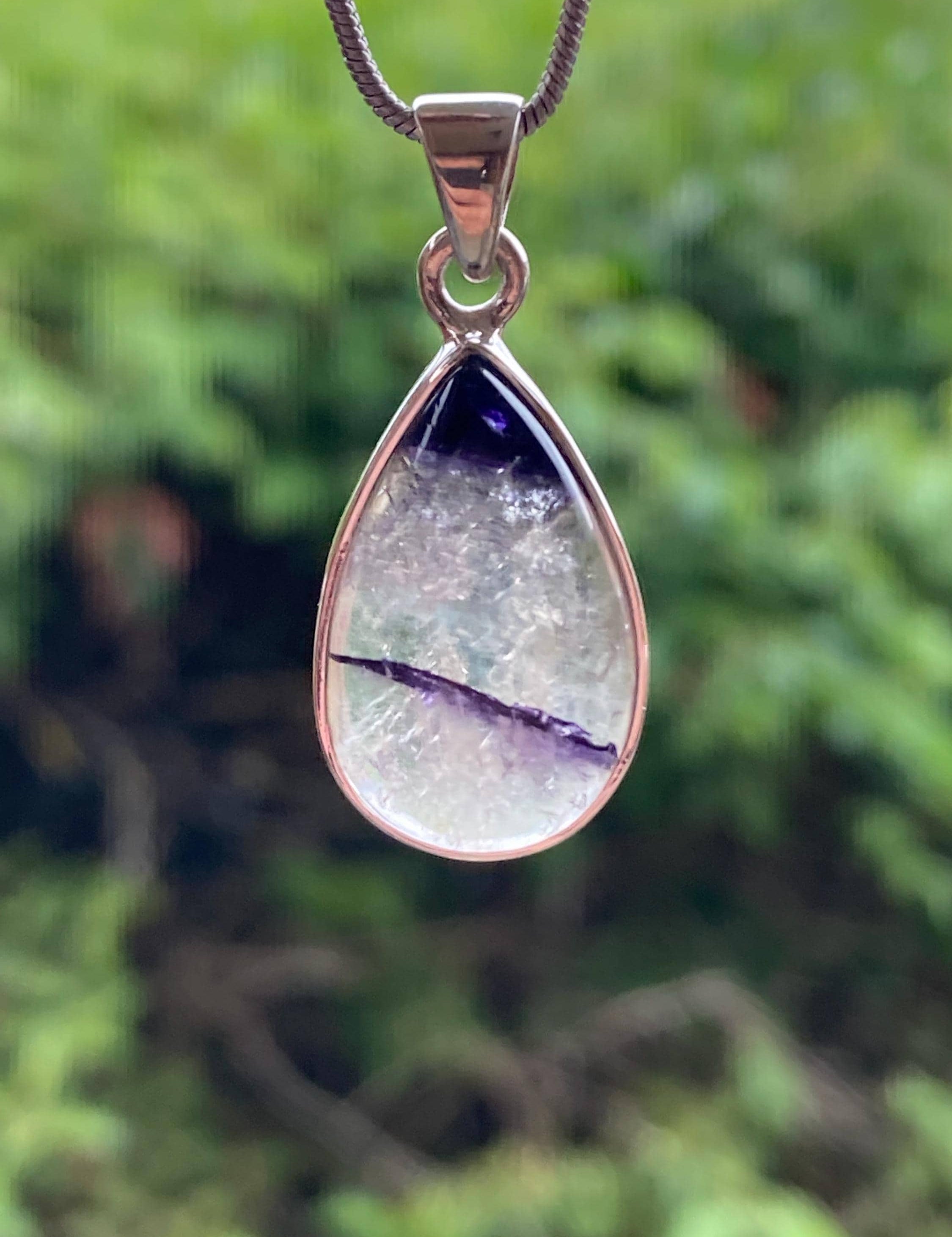 Blue John Silver Teardrop Pendant - Extremely Rare