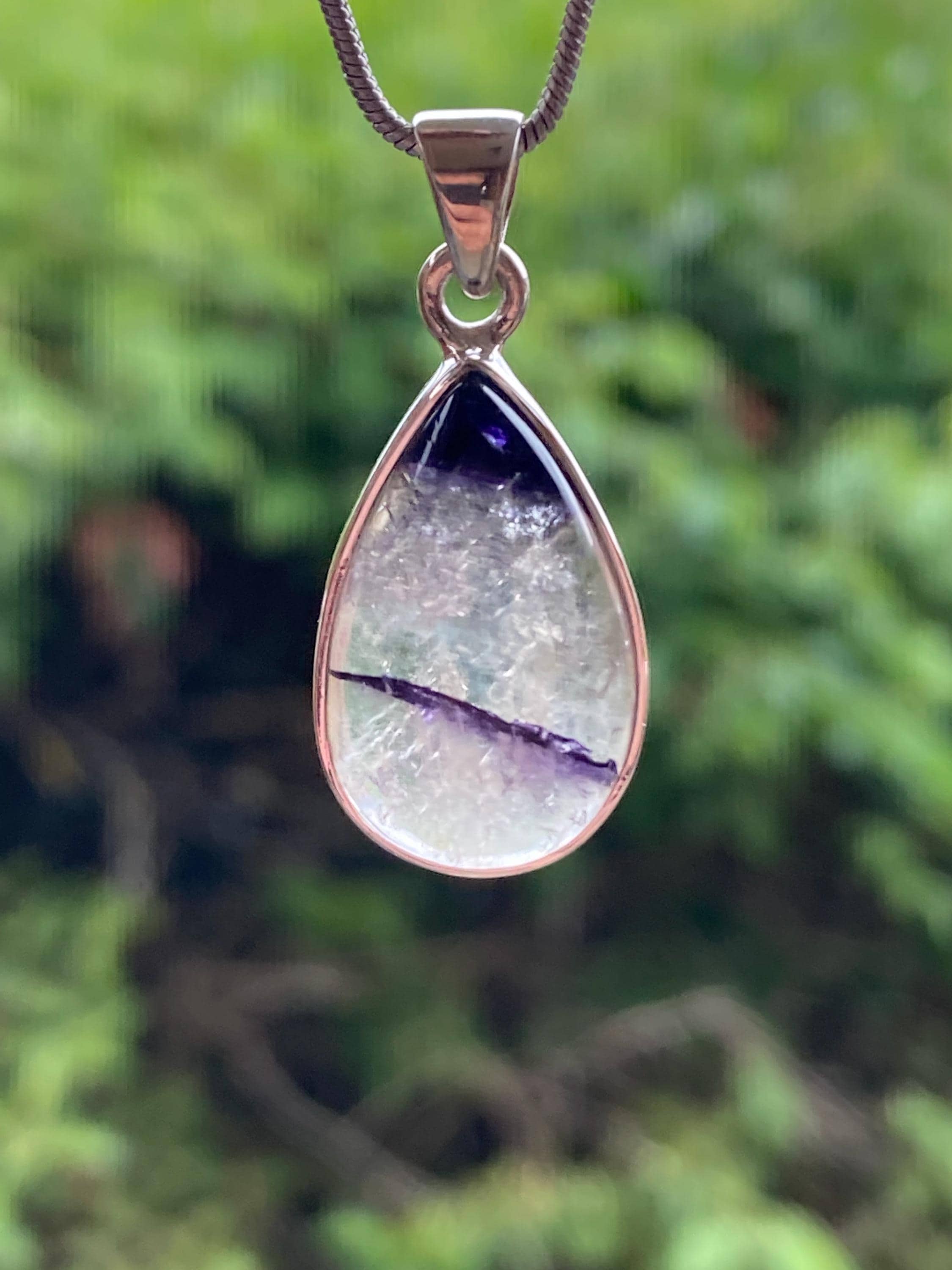 Blue John Silver Teardrop Pendant - Extremely Rare