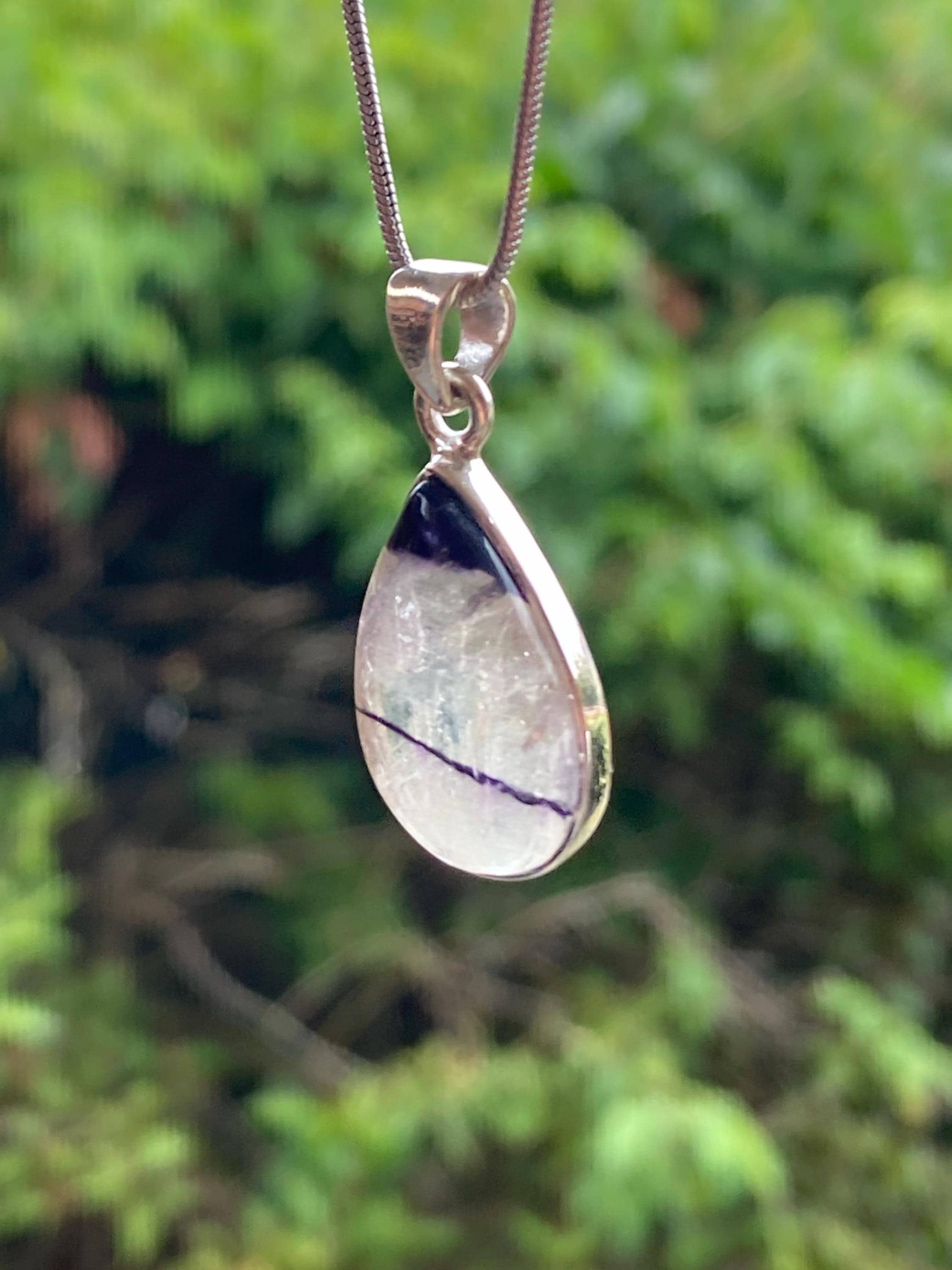 Blue John Silver Teardrop Pendant - Extremely Rare