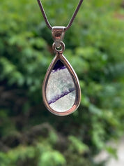 Blue John Silver Teardrop Pendant - Extremely Rare