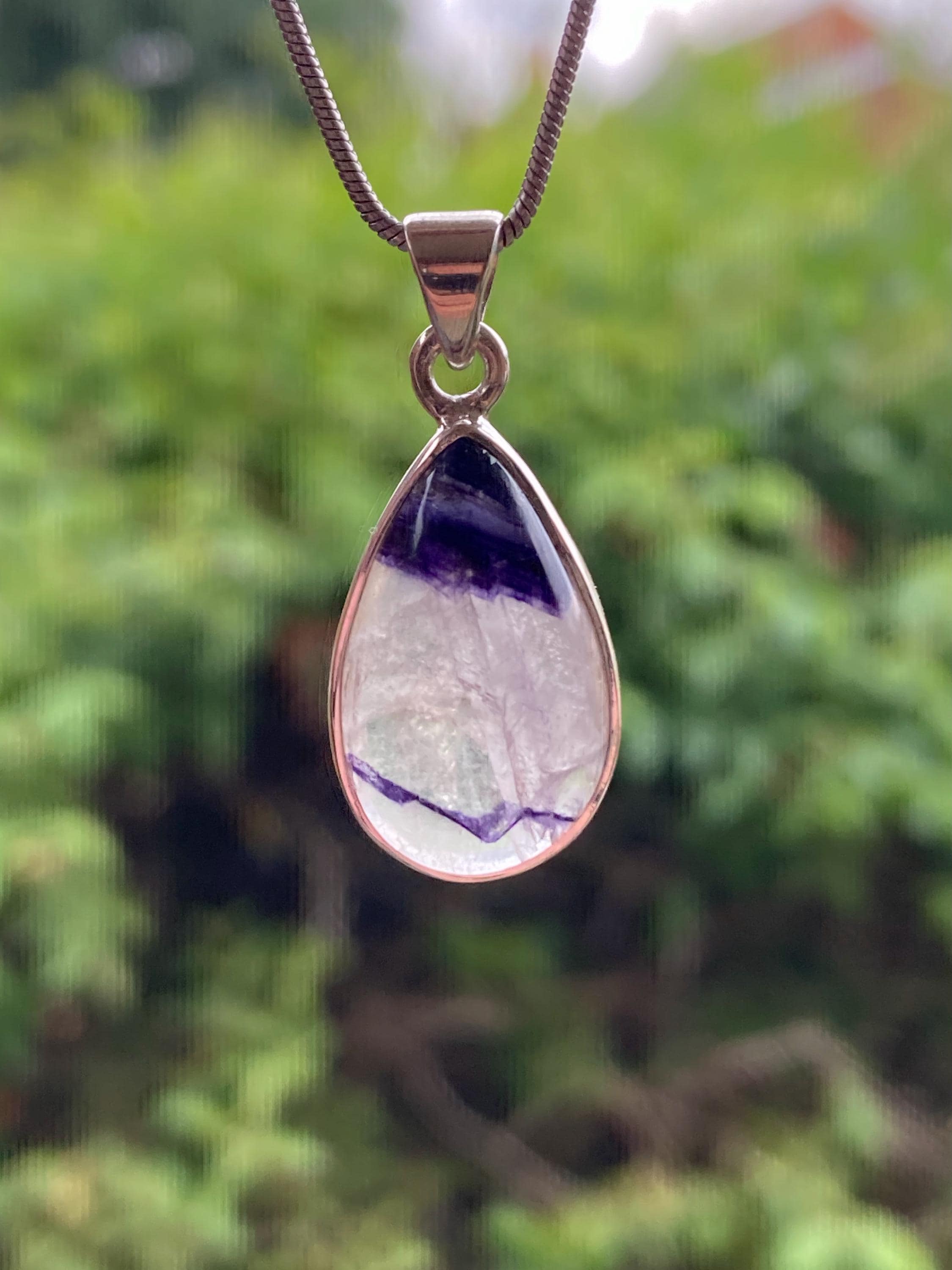 Blue John Silver Teardrop Pendant - Extremely Rare