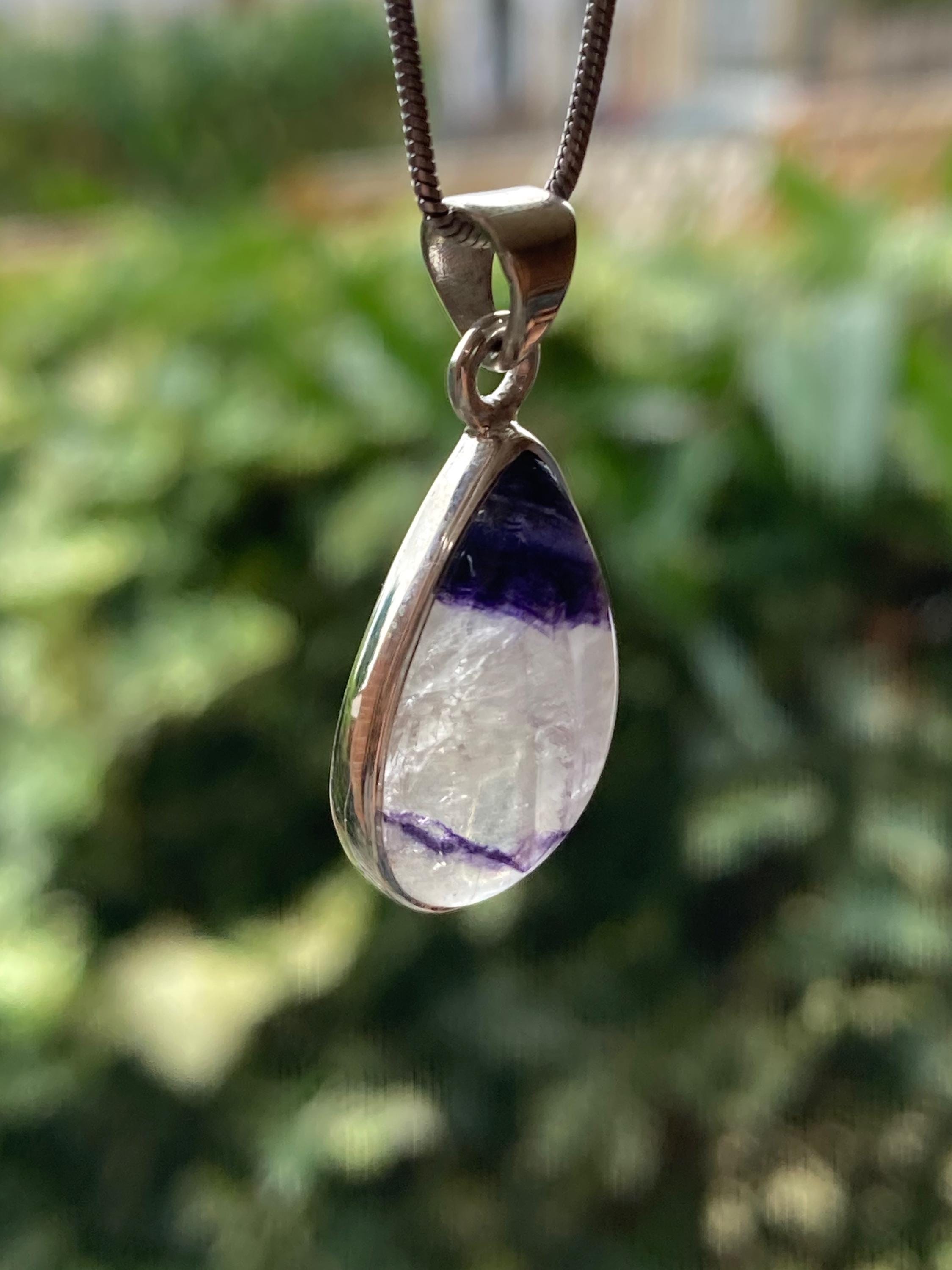 Blue John Silver Teardrop Pendant - Extremely Rare