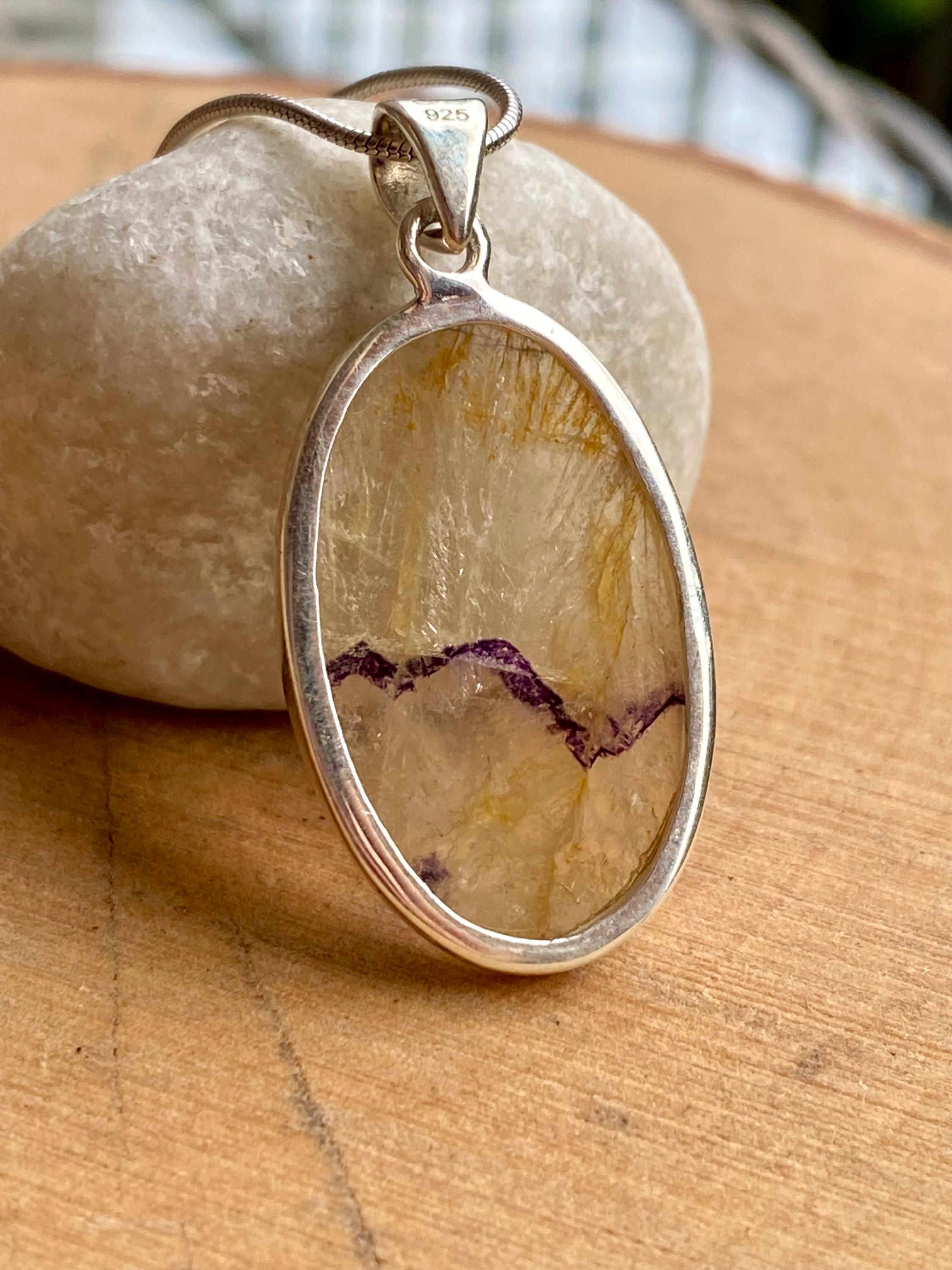 Blue John Silver Oval Pendant