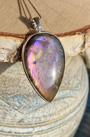 Rare Inverted Teardrop Purple Labradorite 925 Silver Pendant