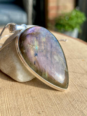Rare Inverted Teardrop Purple Labradorite 925 Silver Pendant