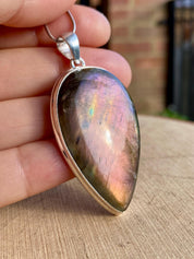 Rare Inverted Teardrop Purple Labradorite 925 Silver Pendant