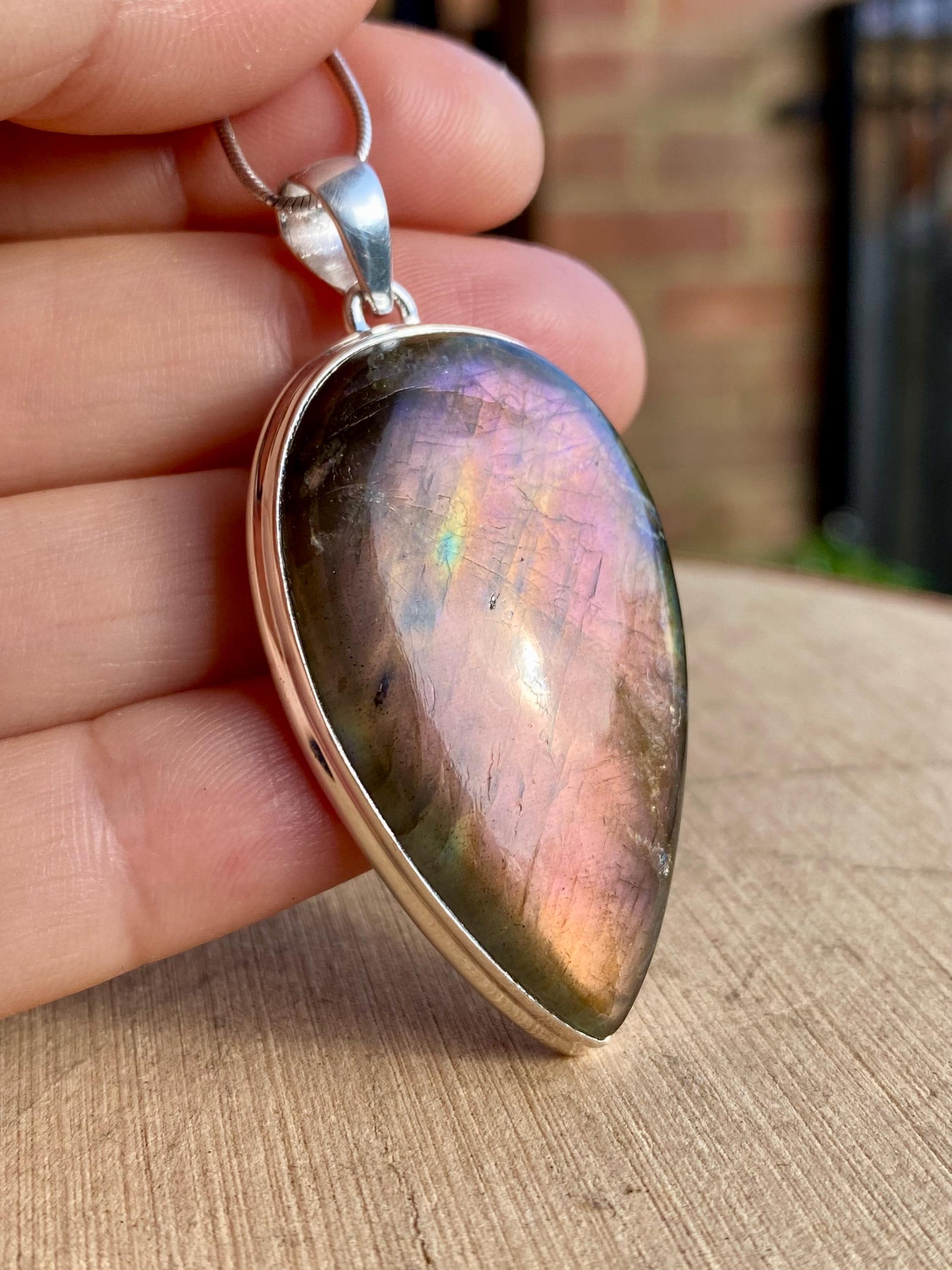 Rare Inverted Teardrop Purple Labradorite 925 Silver Pendant