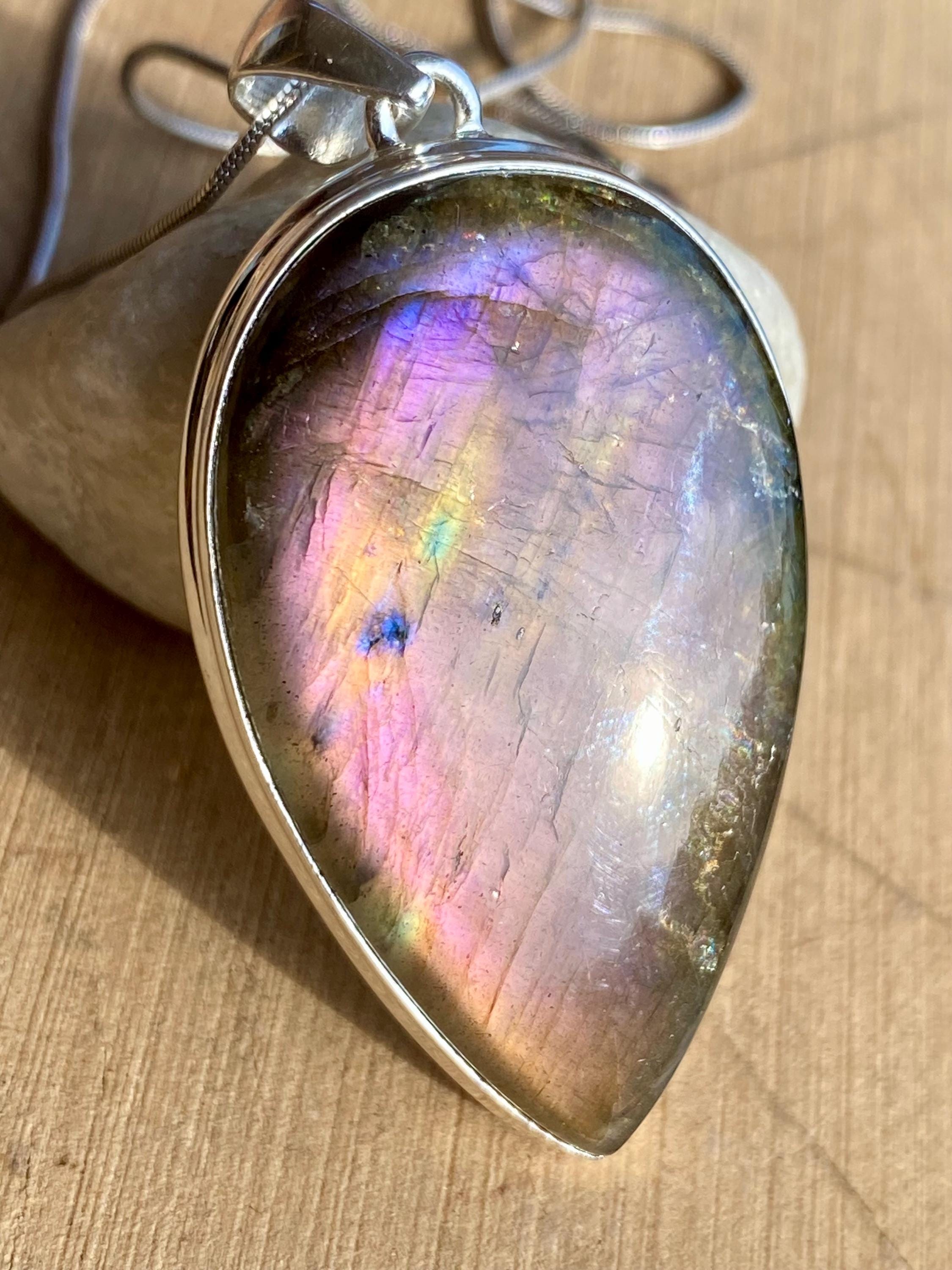 Rare Inverted Teardrop Purple Labradorite 925 Silver Pendant