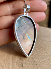Rare Inverted Teardrop Purple Labradorite 925 Silver Pendant
