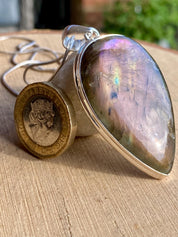 Rare Inverted Teardrop Purple Labradorite 925 Silver Pendant