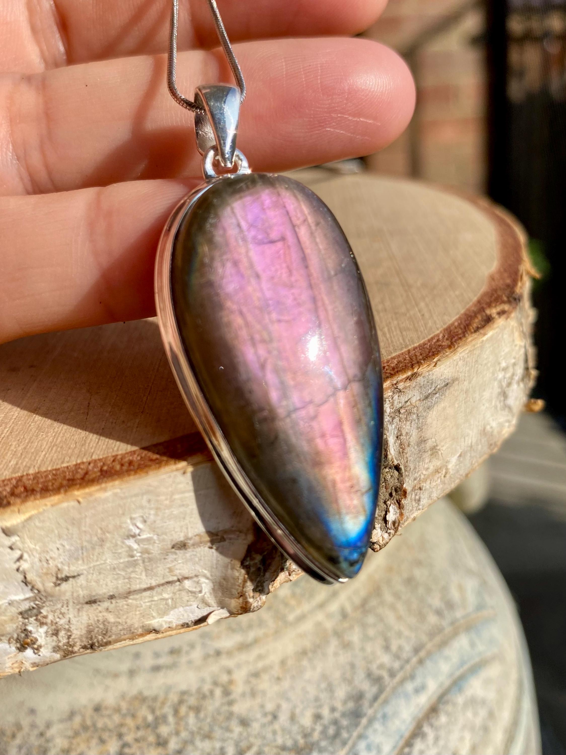 Rare Inverted Teardrop Purple Labradorite 925 Silver Pendant