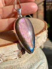 Rare Inverted Teardrop Purple Labradorite 925 Silver Pendant