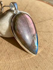 Rare Inverted Teardrop Purple Labradorite 925 Silver Pendant