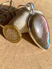 Rare Inverted Teardrop Purple Labradorite 925 Silver Pendant