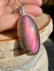 Rare Oval Purple Labradorite 925 Silver Pendant