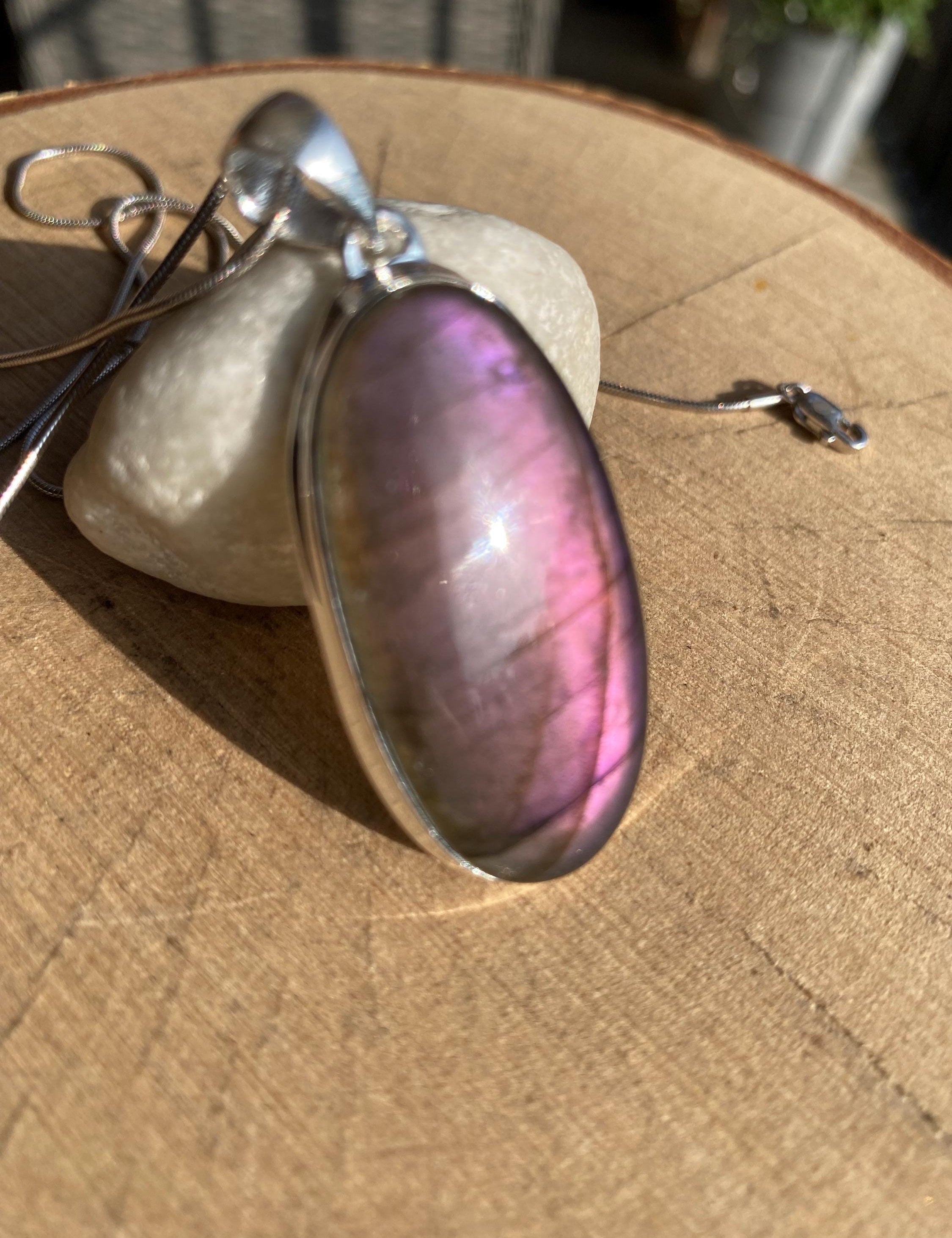 Rare Oval Purple Labradorite 925 Silver Pendant